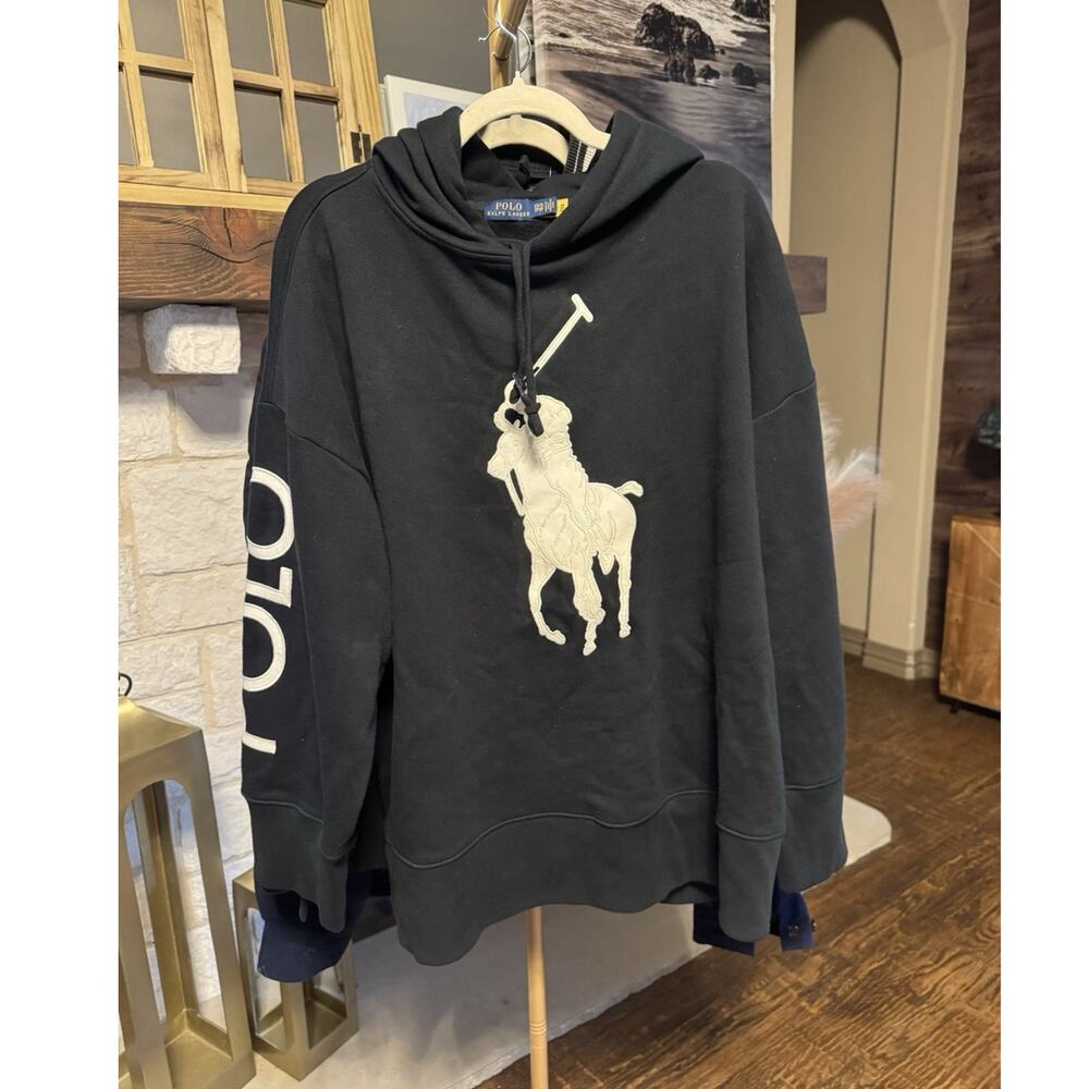 Polo Ralph Lauren Black oversized Hoodie Embroidered XS(fits up to L) see dims